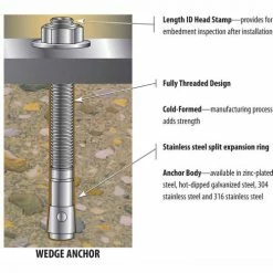ITW Red Head 50074 - 3/8" x 5" Wedge Anchor - Steel - Zinc - Made In USA -Anchors Sales Store gallery3 9